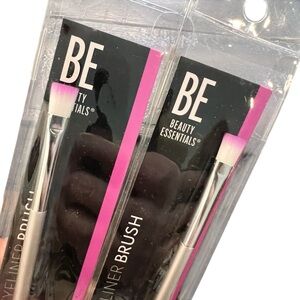 Beauty Essentials Makeup Brush 2 Pc Eyeliner Silver Handle NEW Pink Tipped‎